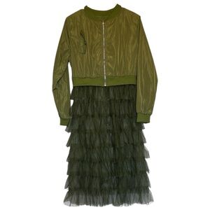 Olive Green Bomber Jacket with Tulle Skirt